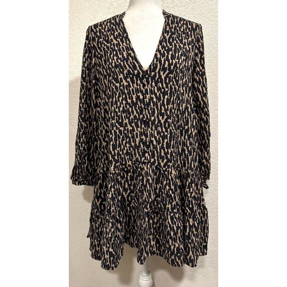 Zara "The Claris" Leopard Print Button Front Ruffled Tiered Dress - Picture 1 of 8